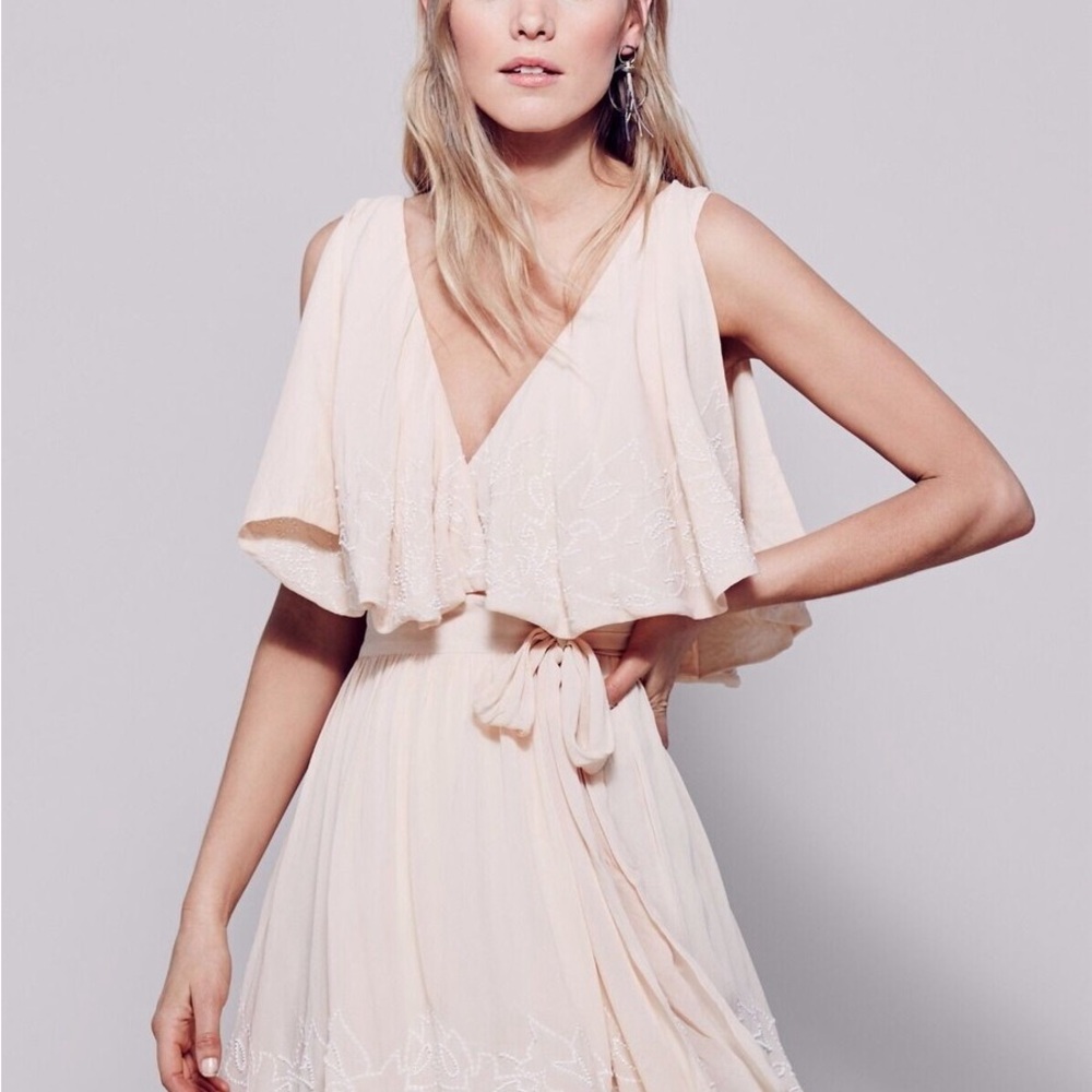 Free People Cream V-Neck Mini Dress